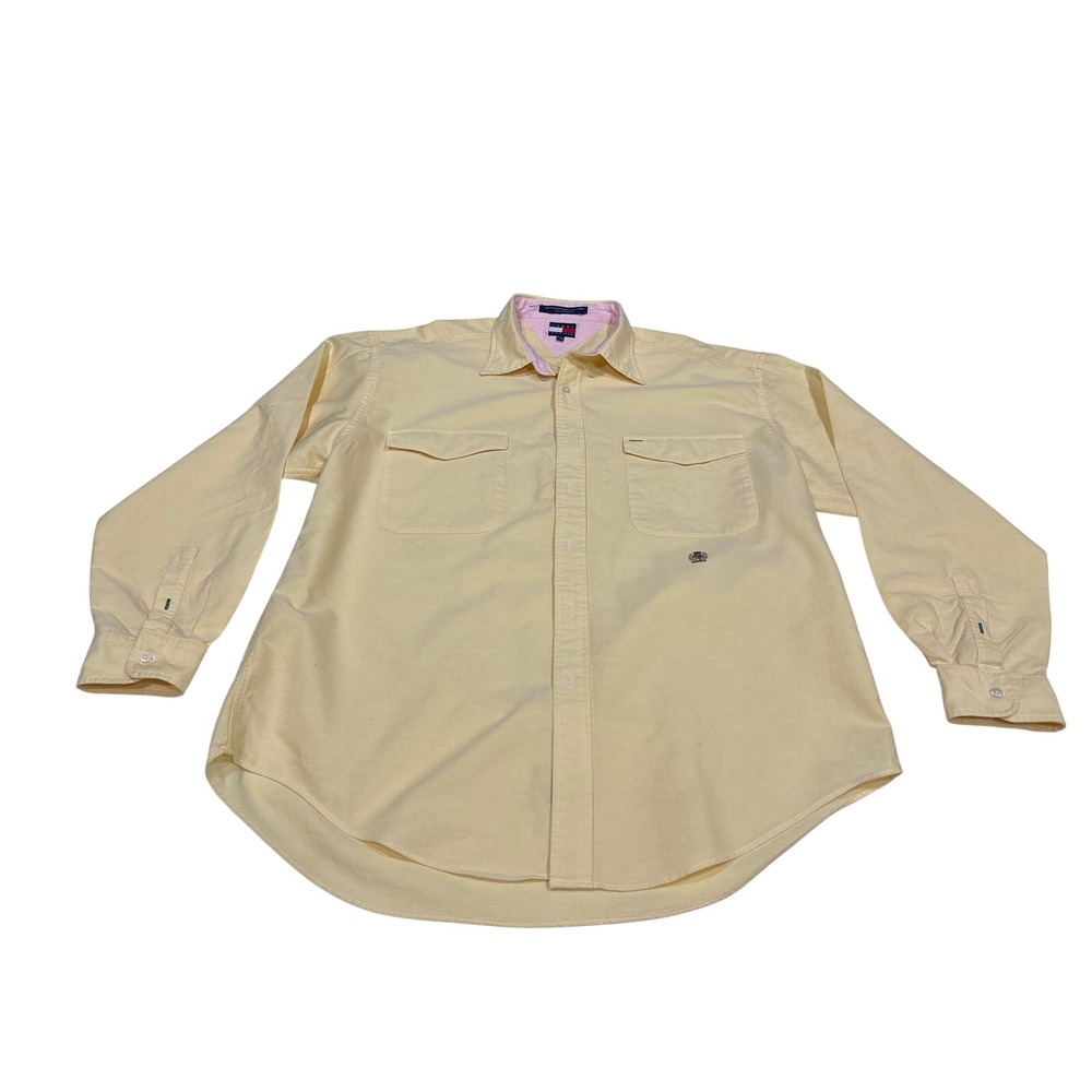 Tommy Hilfiger Mens XL Yellow Long Sleeve Button Down Oxford Crest Shirt
